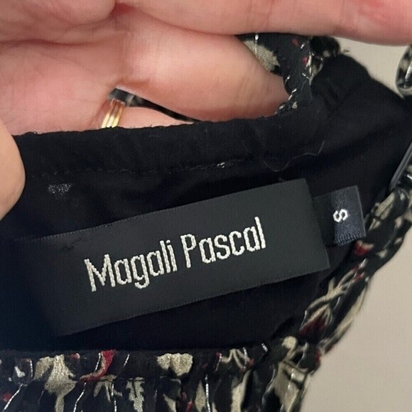 Magali Pascal Augustine Maxi Dress Size Small Black Floral Lurex Halter Tiered - Picture 8 of 12